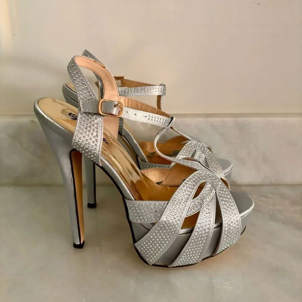 Eye Candie Celine 86 Slingback Platform High Heel Dress Pumps Light Silvery Blue